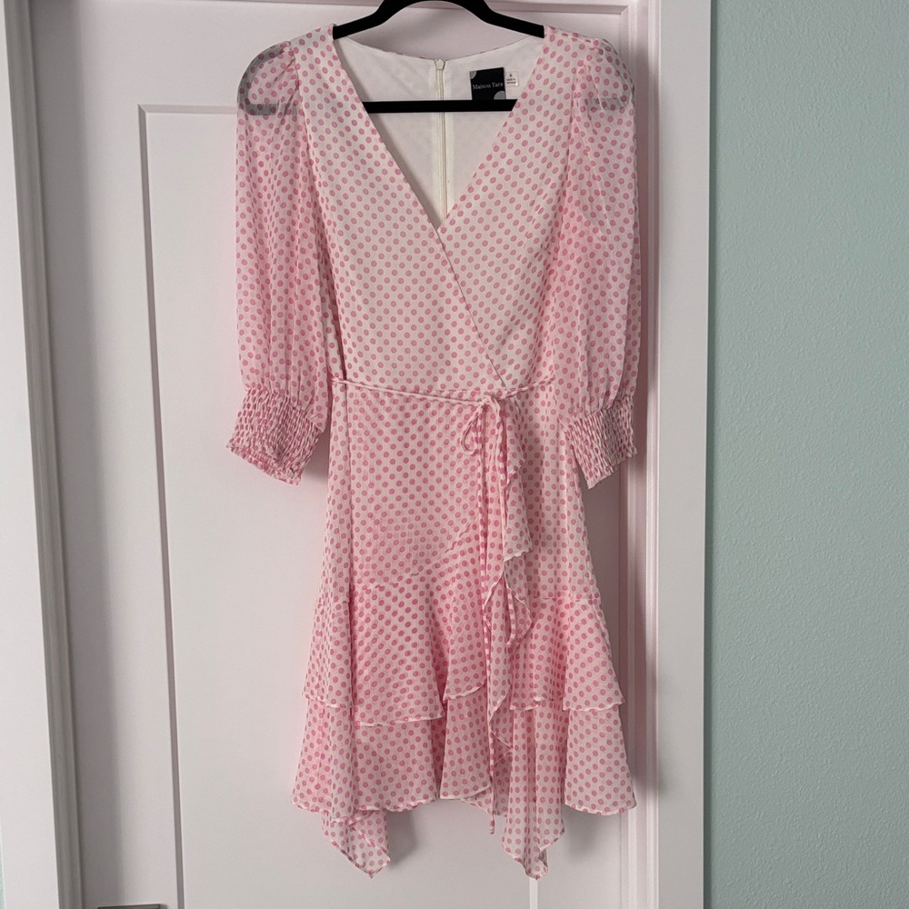 Maison Tara Blush Asymmetrical Dress with Dots